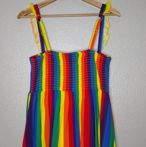 NWT Torrid Women's Rainbow Challis Smocked Tiered Mini Dress Sz 0 - Picture 7 of 16